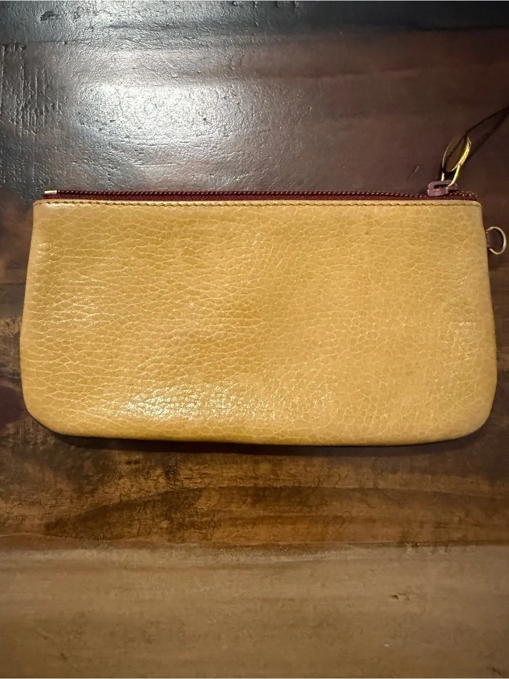 Cartier Yellow-Tan Leather Zip Wristlet with Gold Emblem